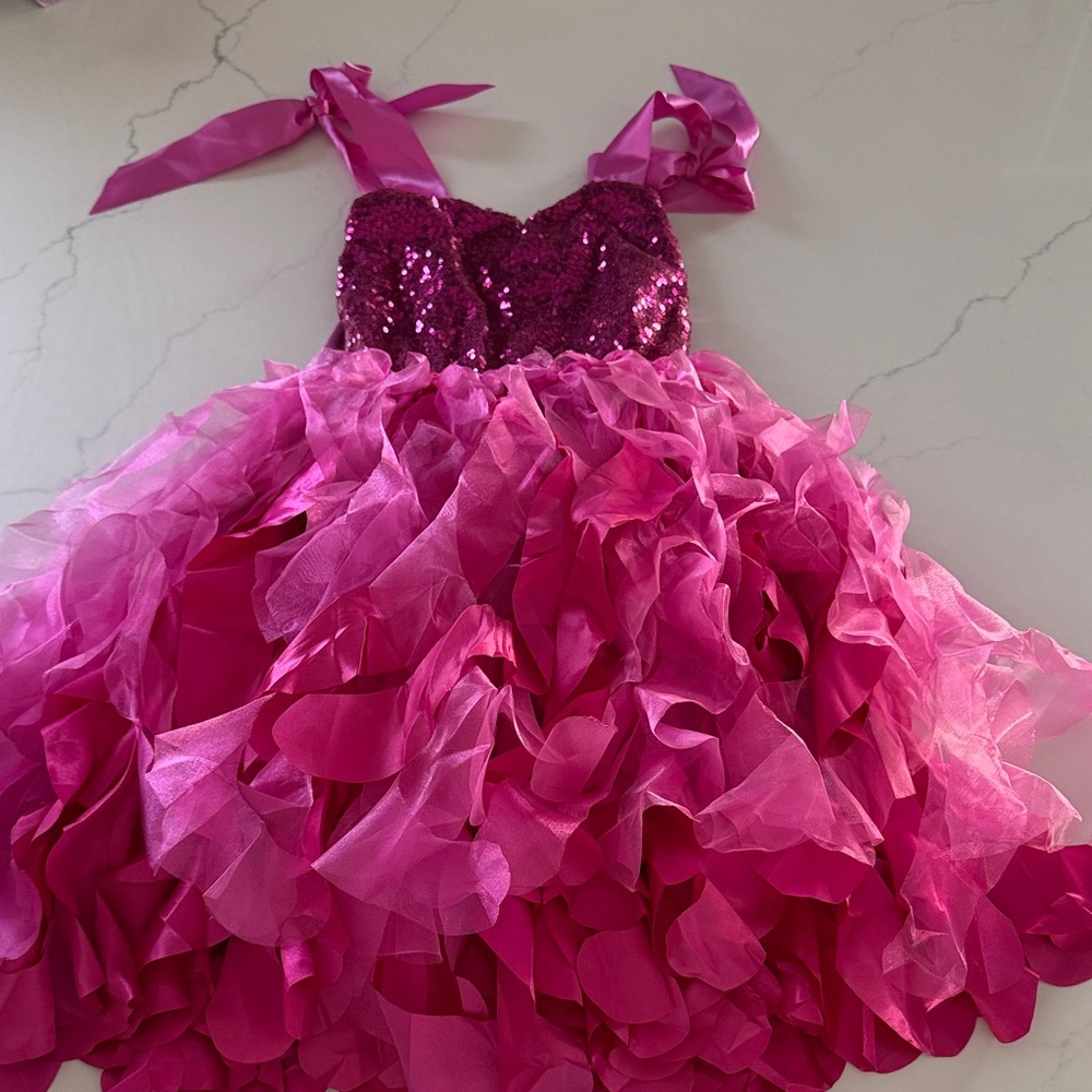 Pink Sequin and Ruffle Dress